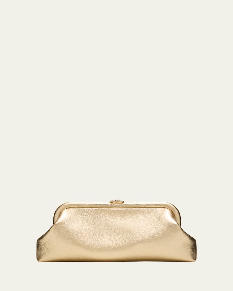 Skylar Frame Metallic Leather Clutch Bag